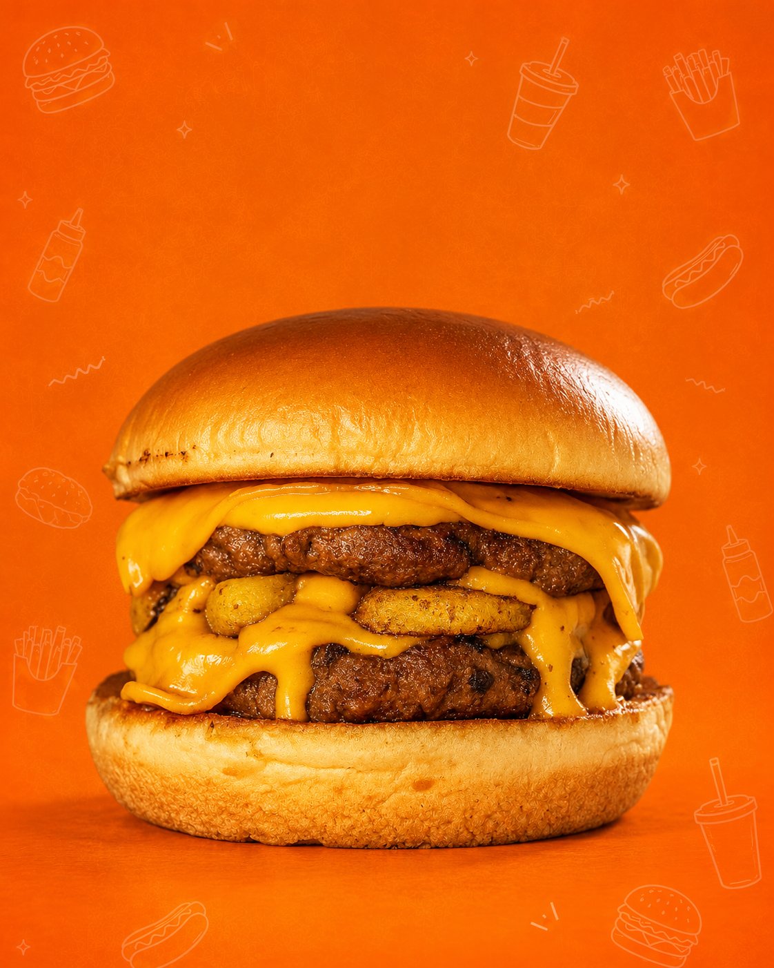 Hambúrguer duplo com cheddar da Racha's Burguer